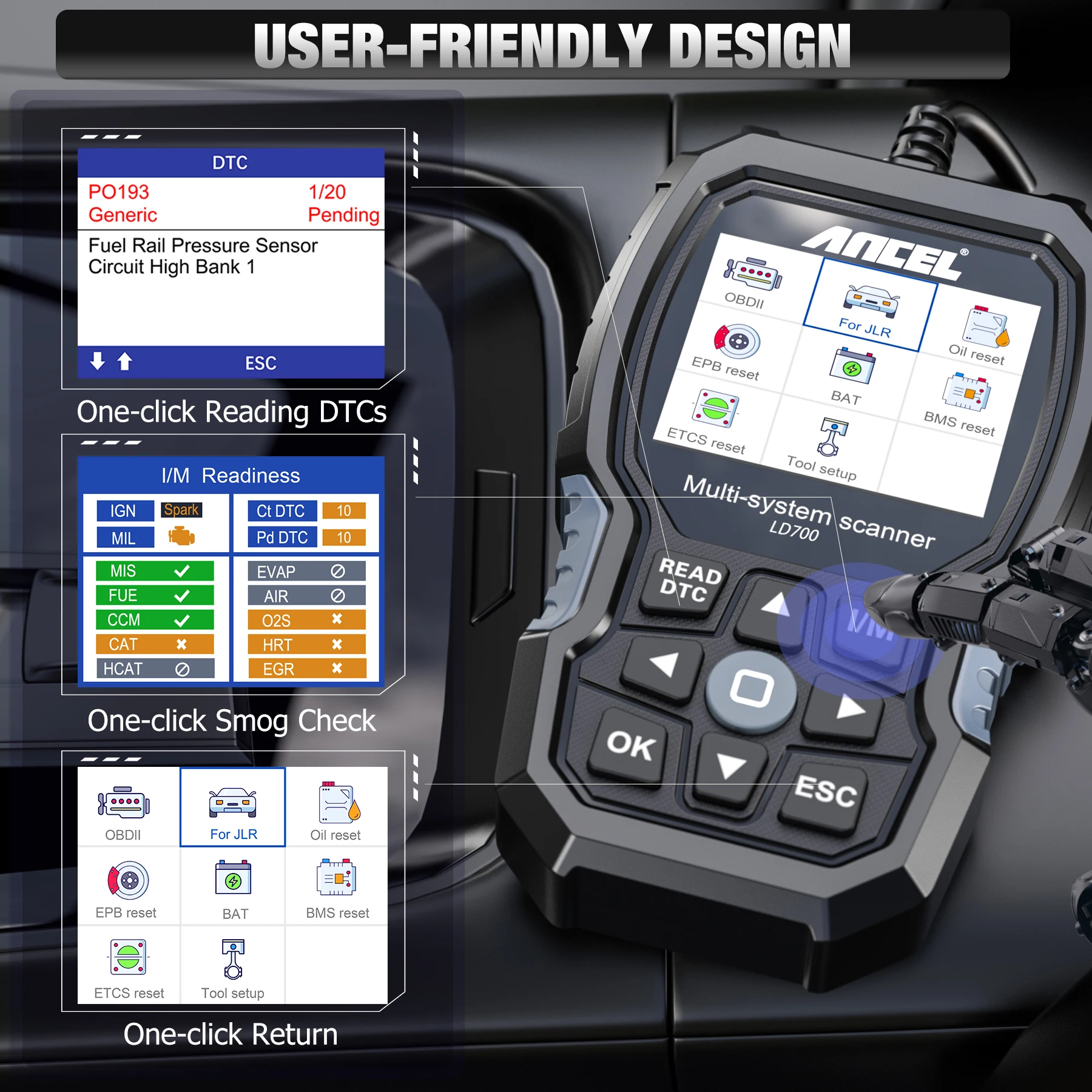 For Land Rover Jaguar Car All System Diagnosis Tool ANCEL LD700 OBD2 Scanner EPB BMS DPF ABS TPMS Oil Reset OBDII Code Reader
