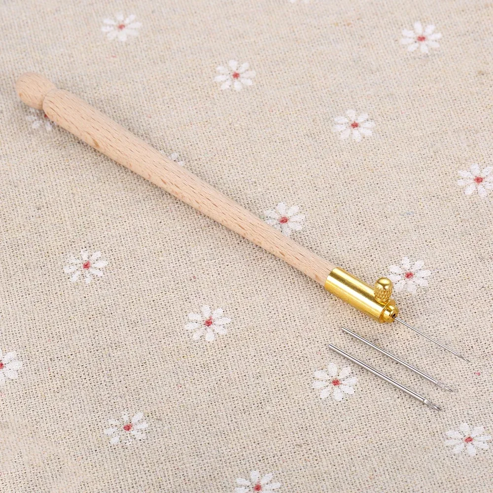 Embroidery Needle Tambour Crochet Hook Luneville Hook Handle with 3 Needles Set S Couture Luneville Glitter Bead Embroidery Tool