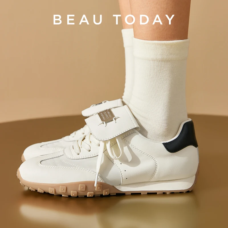 BEAUTODAY Sneakers Women Synthetic Leather Lace-up Pacthwork Round Toe Trainers Tennis Female Casual Shoes Handmade 29870