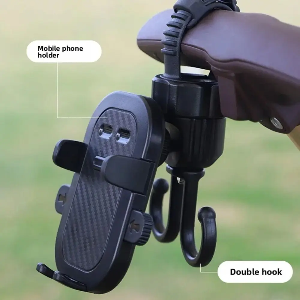 

2 in 1 Baby Stroller Hooks Stable Rotatable Bicycle Hanging Double Hook Phone Support Creative Stroller Phone Holder