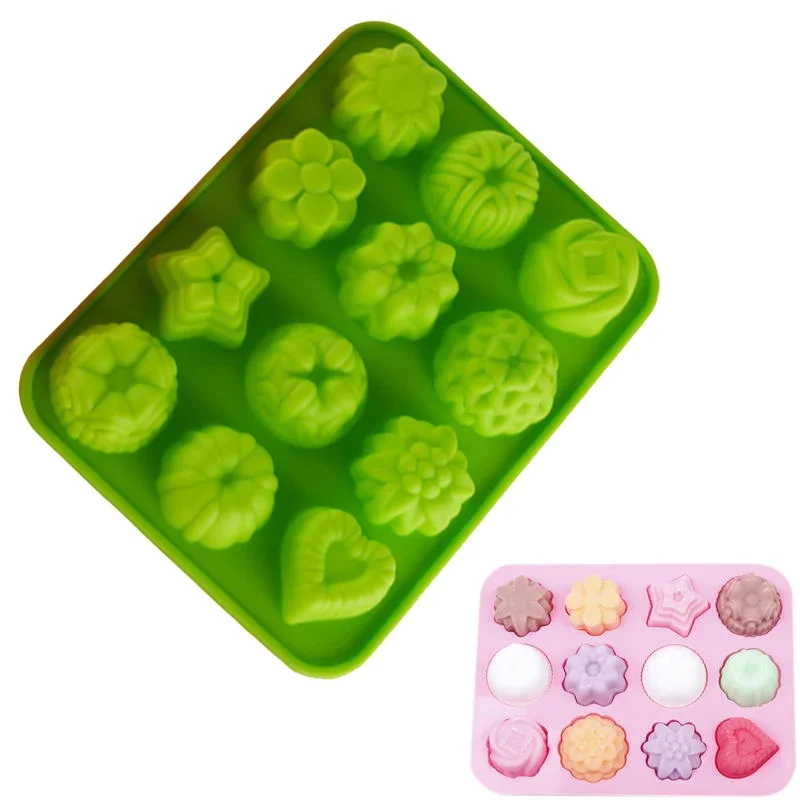 12 Lattices Silicone Cake Mold DIY Handmade Soap Mold Flower Rose Shape Chocolate Baking Molds Cake Decorating Tools 21.3*16cm