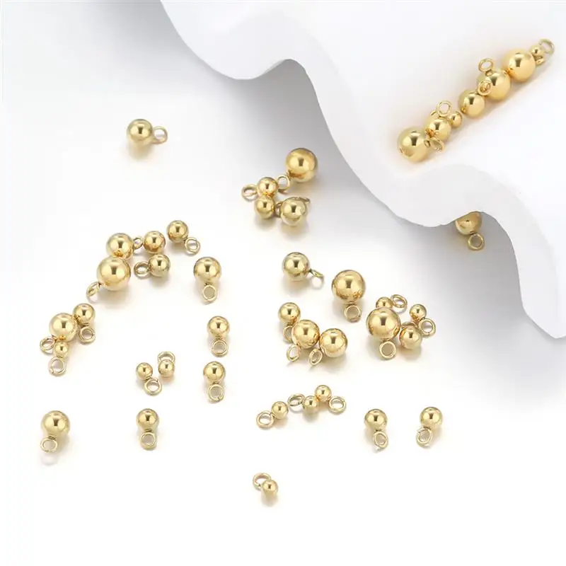 10pcs 3-8MM Stainless Steel Ball Solid Charms DIY Gold Plated Earrings Necklace Bracelet Jewelry Making Bulk Items Wholesale