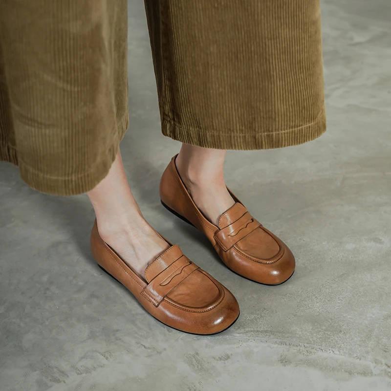 Ins 2026 New Retro Genuine Leather Loafers Women Shoes Slip on Spring Summer Ladies Flats Handmade Flat Casual Dress Shoes