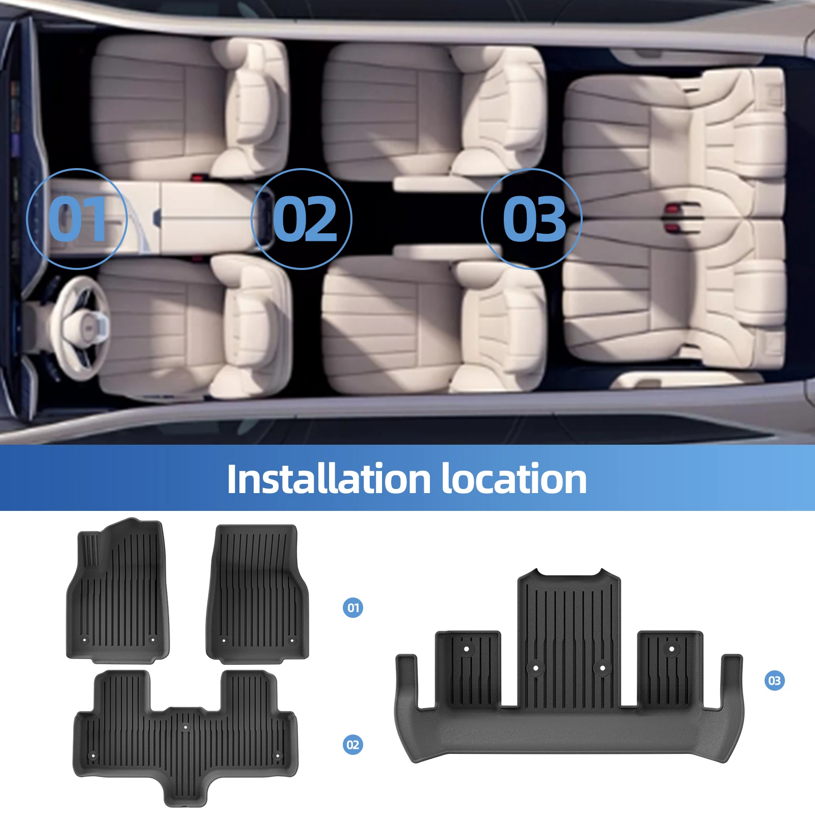LUCKEASY Left Drive for Tesla Model YL 6seats LHD 2025 2026 Car Floor Mats Cargo Liner Trunk Pad TPE 3D Waterproof Accessories
