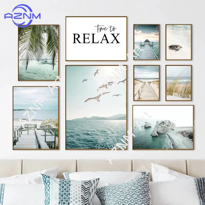 Tropical Plants, Sea Coconuts, Seagulls, Sandy Beaches, Nature, Turtles, Living Room, Bedroom Decor, Picture Frames