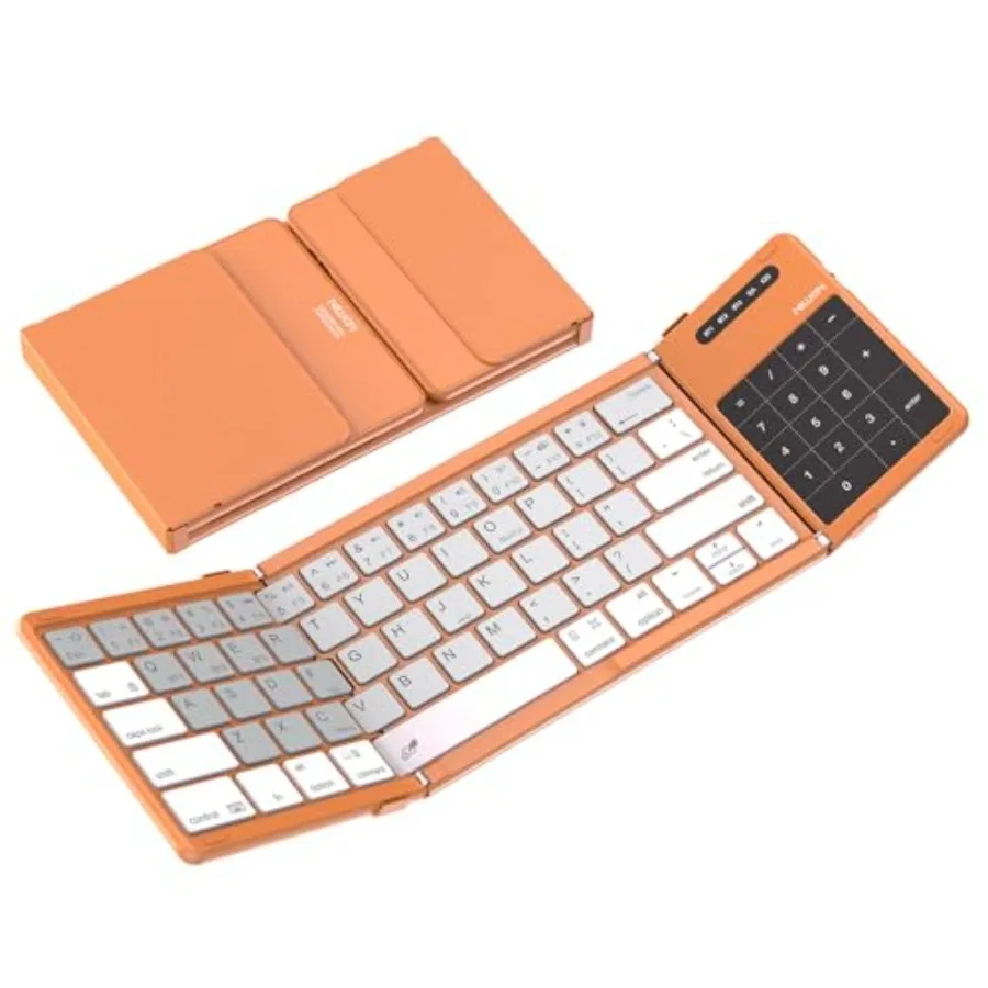 

Travel business meeting keyboard: foldable wireless pocket keyboard with touchpad and number pad, ABS plastic, black, magnetic