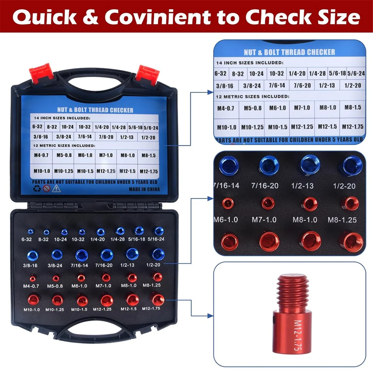 

Nut and Bolt Thread Checker - 26PCS(14 Inch & 12 Metric) Identifier Gauge Set Bolt Sizing Gauges jasmine