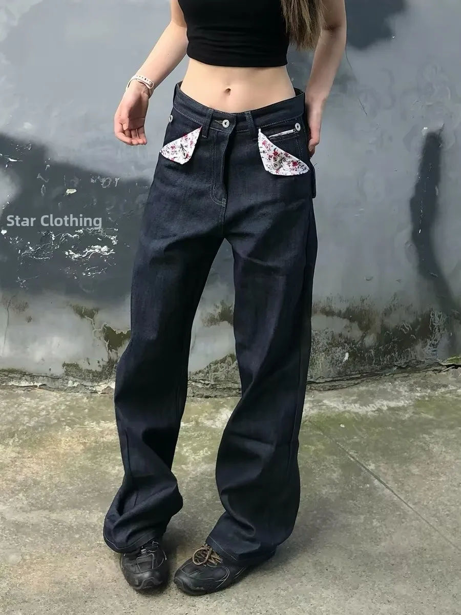 

Slim Fit Floral Patchwork Bell Bot Denim Jeans Women High Waist Zipper Closure Casual High Quali Non Stretchy Jeans