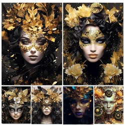 Black and Gold Flower Goddess Diamond Painting New 2024 Full Diamond Mosaic Woman Picture Of Rhinestone Embroidery Decor V691