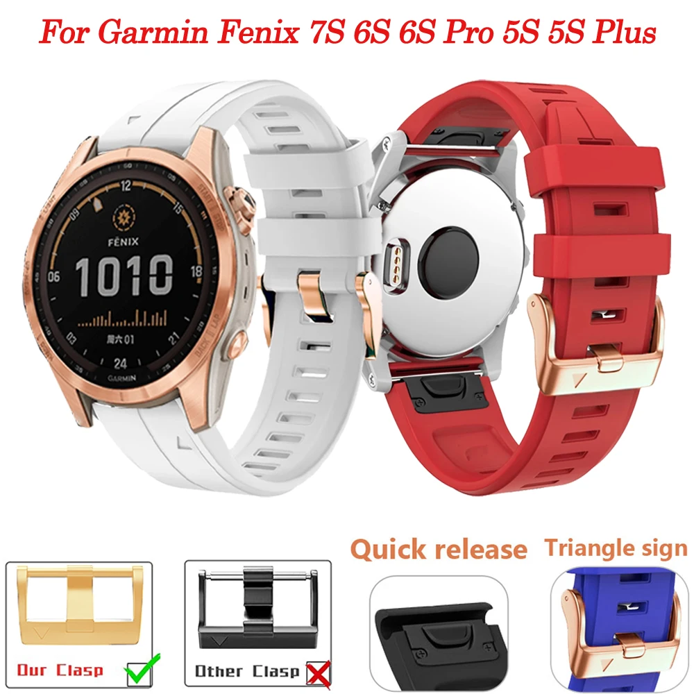 

Rose Gold Buckle Smart Watch Band Wristbands For Garmin Fenix 7S 6S 6S Pro 5S 5S Plus 20mm Quick Release Silicone Bracelet Strap