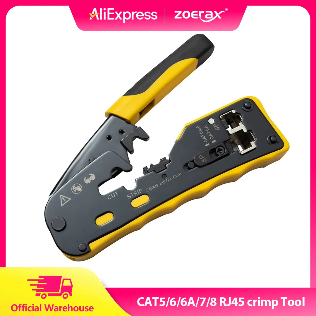 ZOERAX RJ45 Cat8/7/6A/6/5 Crimp Tool Pass Through Ethernet Crimper All-in-one Ratcheting Modular Data Cable Crimper