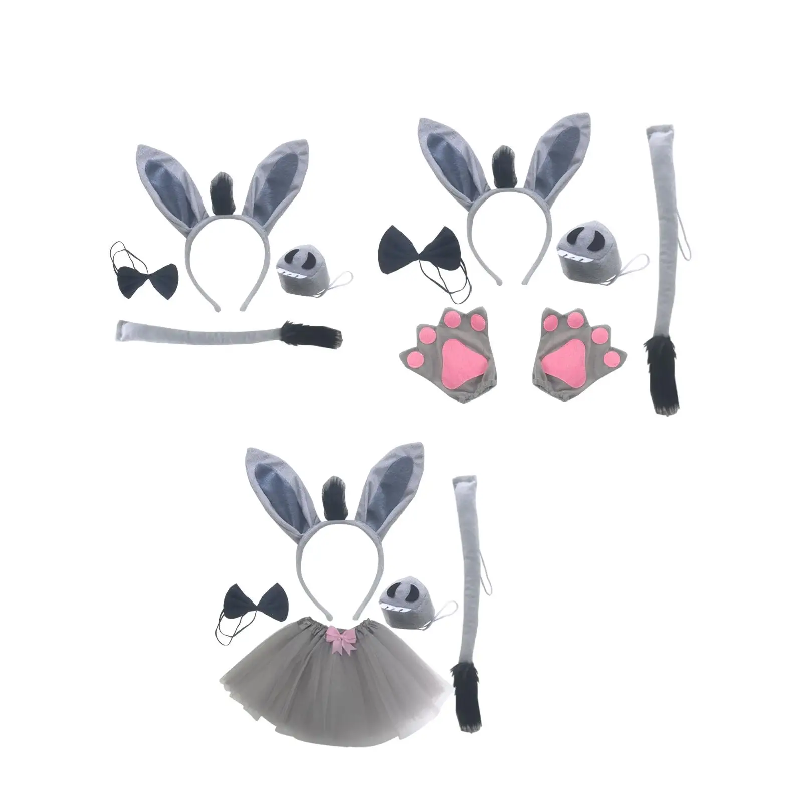 Kids Halloween Bunny Costume Set with Headband Bow Tie Tail Nose for Girls Fancy Dress Party Cosplay Rabbit Ears Accessories