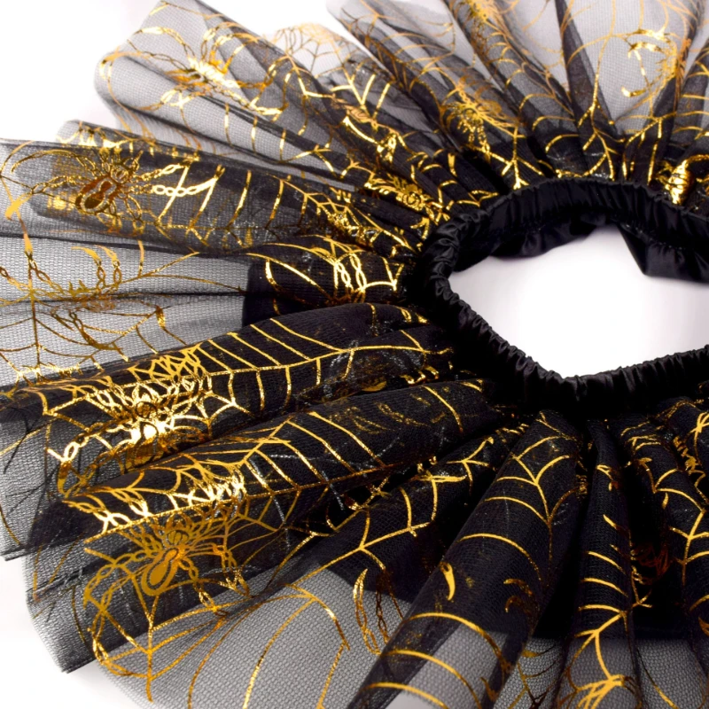 Girls Golden Spider Halloween Tutu Dress Set,  Printed Fluffy Tulle Skirt,  Kids Carnival Stage & Party Performance Outfit
