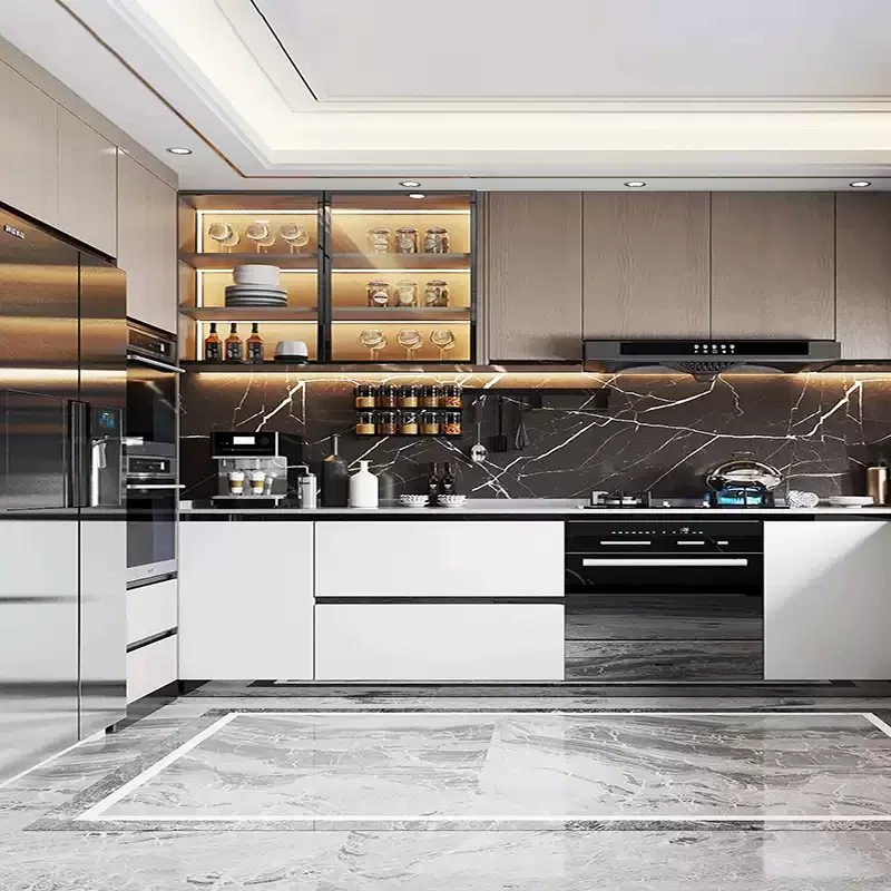 High End Modern Modular Luxury L-Shaped MDF Kitchen Cabinet, Flat Pack Design, Whole House Furniture Solution