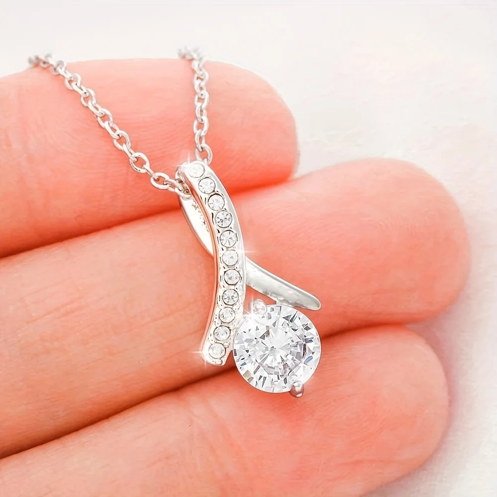 Elegant Rhinestone Pendant Necklace with Message Card and Gift Box - Perfect Holiday Or Birthday Gift for Wife Or Girlfriend