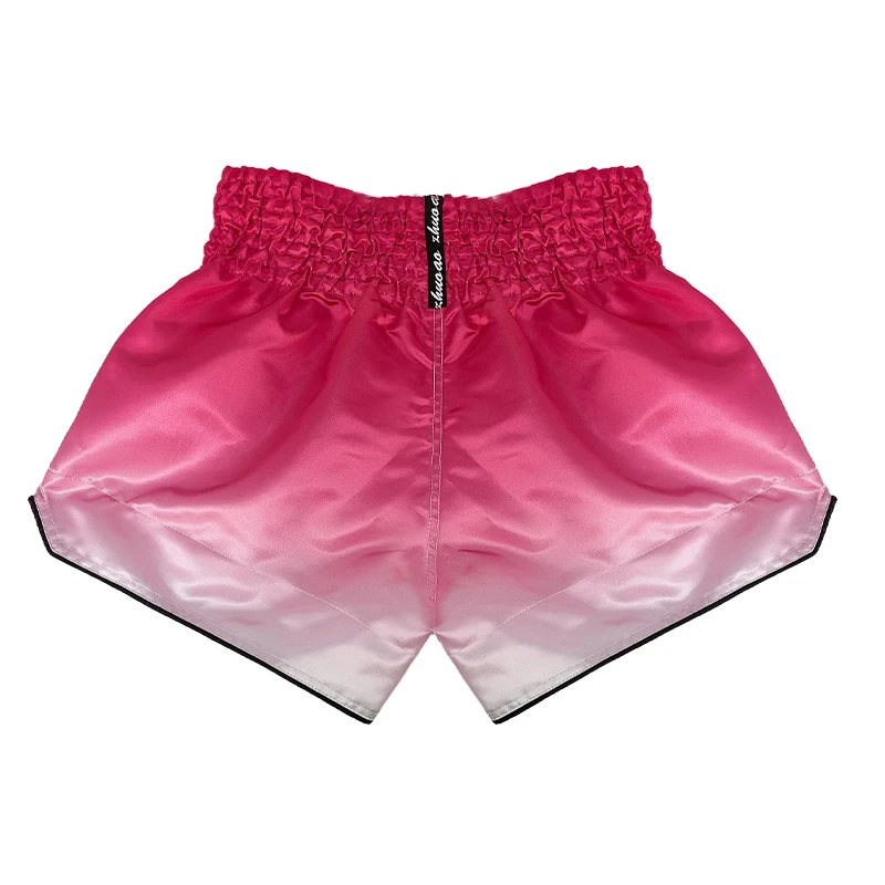 Pink Gradient Muay Thai Shorts Shiny Satin Elastic Waist Boxing Trunks Lightweight MMA Kickboxing Sparring Pants Men Women Kids