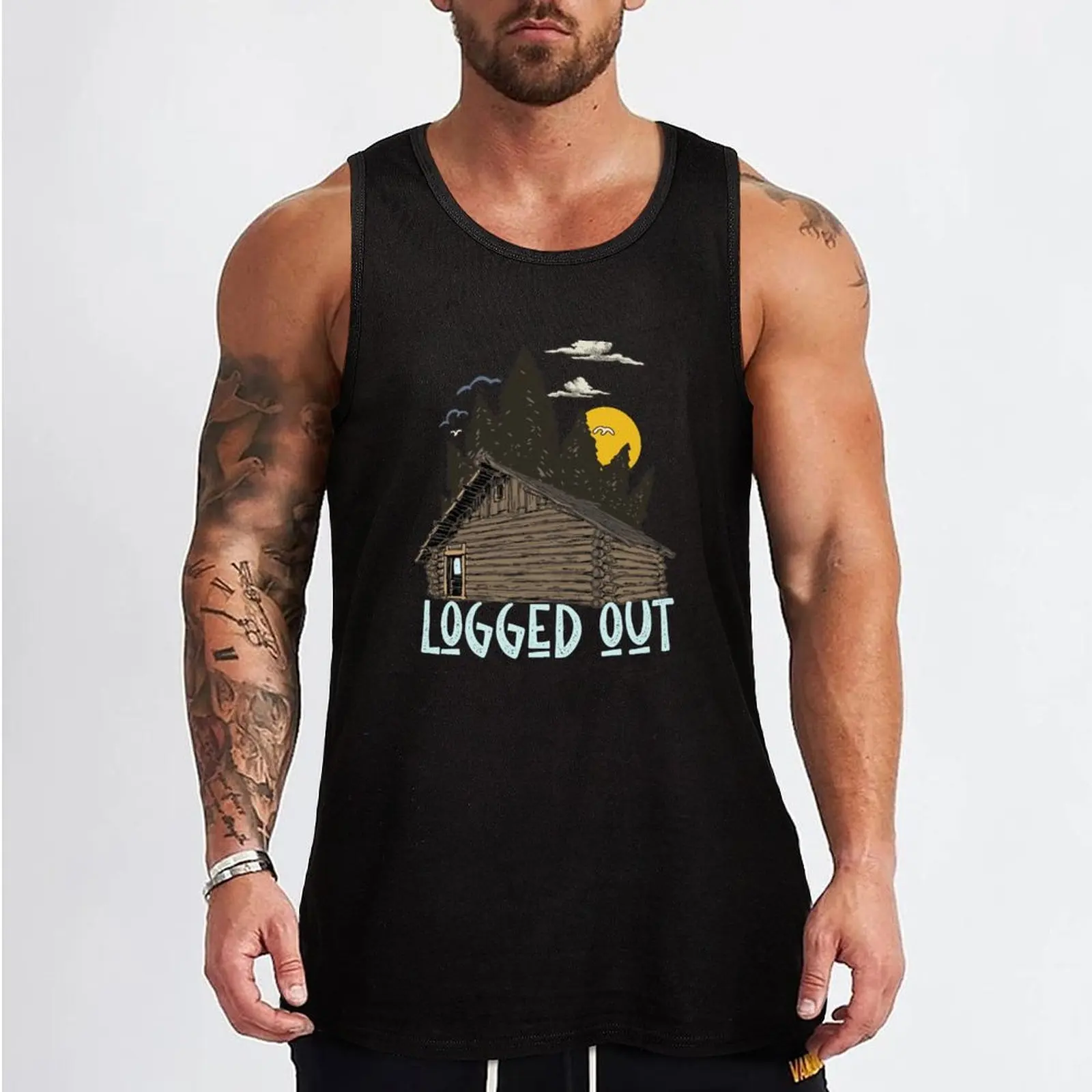 Vintage Mountain House Life Logged Out Log Cabin Tank Top sleeveless shirt man tops t-shirt gym man