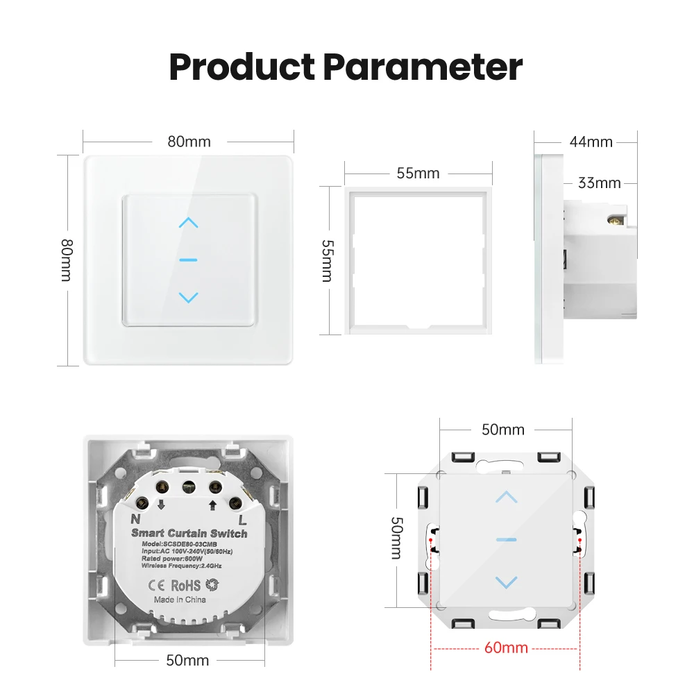 AVATTO Tuya WiFi Smart Curtain Switch Touch Design For Motorized Roller Blinds Shutter Curtains For Alexa,Google Home,Alice