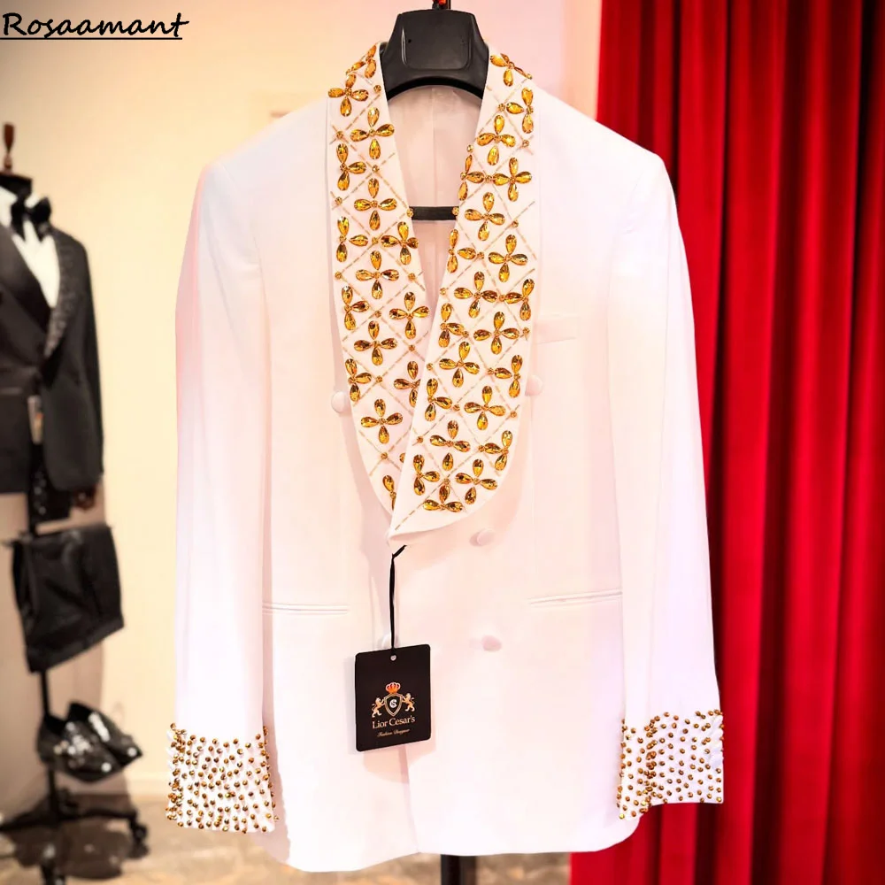 Men's Gold Beaded Fashion Trend Suit Set High-Quality Casual Jacket And Western Pants Two-Piece Ensemble