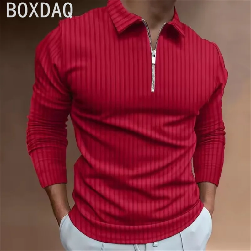 New Style Pit Strip Printed Polo Shirt Oversized 6XL Men Long Seeved Shirt Fashion Solid Color Leisure Sports Polo Shirt Tops