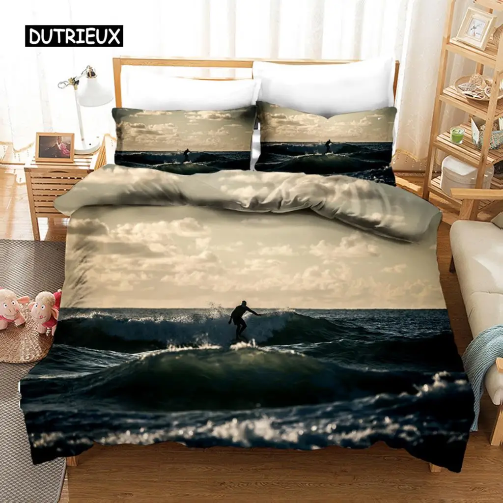 

Surfing Duvet Cover Set Surfboards Youth Ocean Sport Theme Bedding Set For Teens Polyester Waves Surfing Ocean Queen Quilt Cover