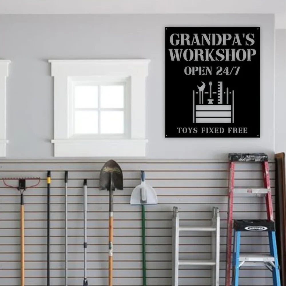 Unique Grandpa's Workshop Metal Gift for Grandpa Dad Papa Custom Garage Decor Sign Fathers Day Present Outdoor Marker