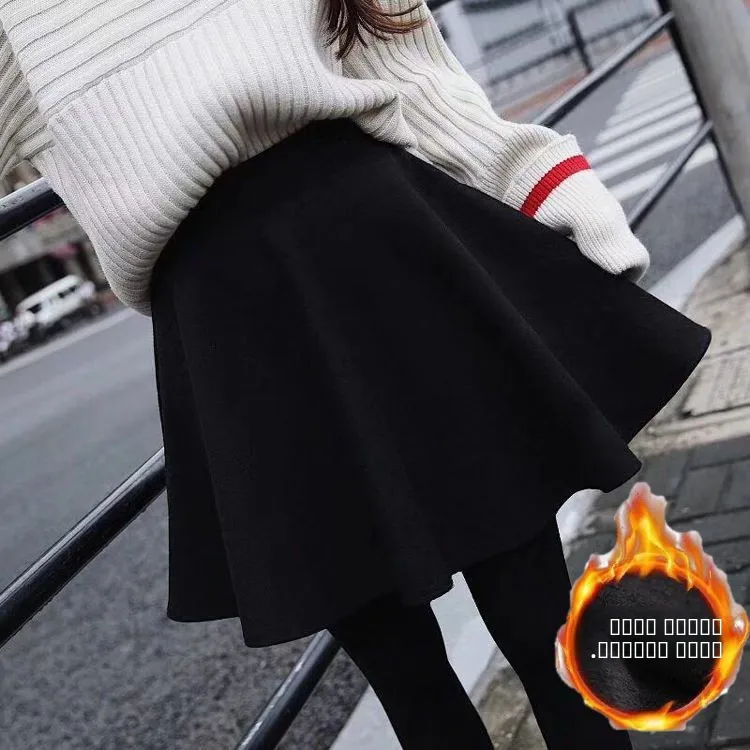 

Осенне-зимняя женская пышная юбка-трапеция с высокой талией, на флисовой подкладке, утепленная, плиссированная, имитация двух частей: юбка и брюки