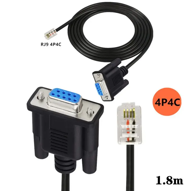 DB9 to RJ9 อะแดปเตอร์ 4P4C โทรศัพท์คริสตัล Com Pin Serial Port RS232 สายเชื่อมต่อสัญญาณสาย 1.8m