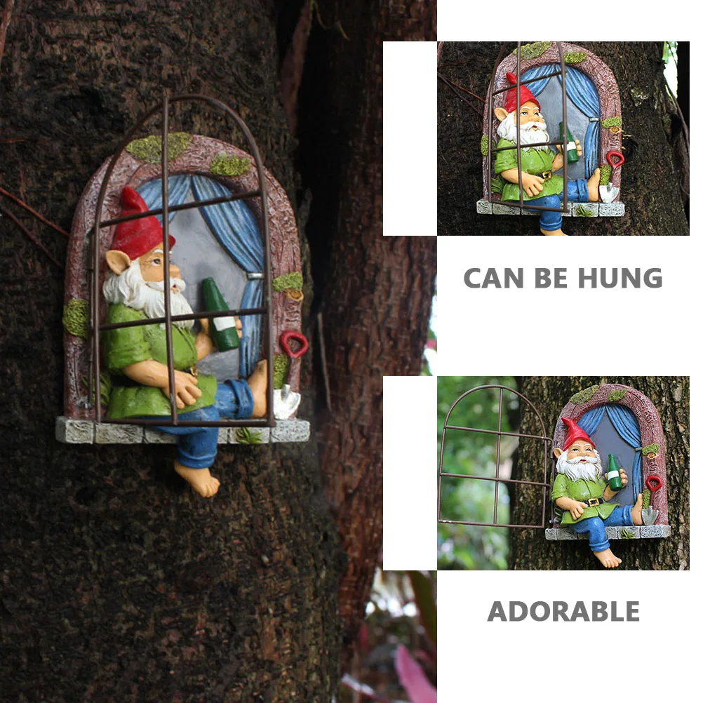 

Creative Resin Drinking Dwarf Hanging Ornament Christmas Garden Decoration Home Yard Statues Sculptures Iron Window Openable