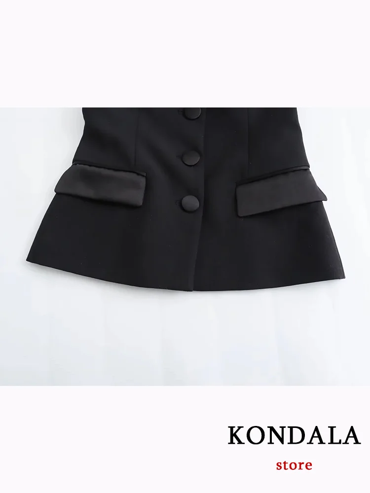 KONDALA Casual Chic vestito da donna nero solido senza maniche Slash Neck gilet monopetto pantaloncini larghi New Fashion 2023 set autunnali