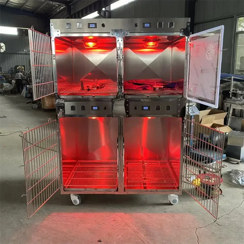 Pet Hospital Inpatient Cage for Cats and Dogs with Warm Lamp Power Simple ICU Infrared Constant Temperature Oxygen Cabin
