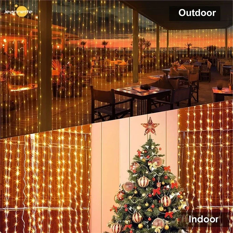 Cortina de luzes led de 3m/4m, 8 modos de iluminação, decoração interna/externa para festa de casamento de natal, jardim, sala de estar, quarto