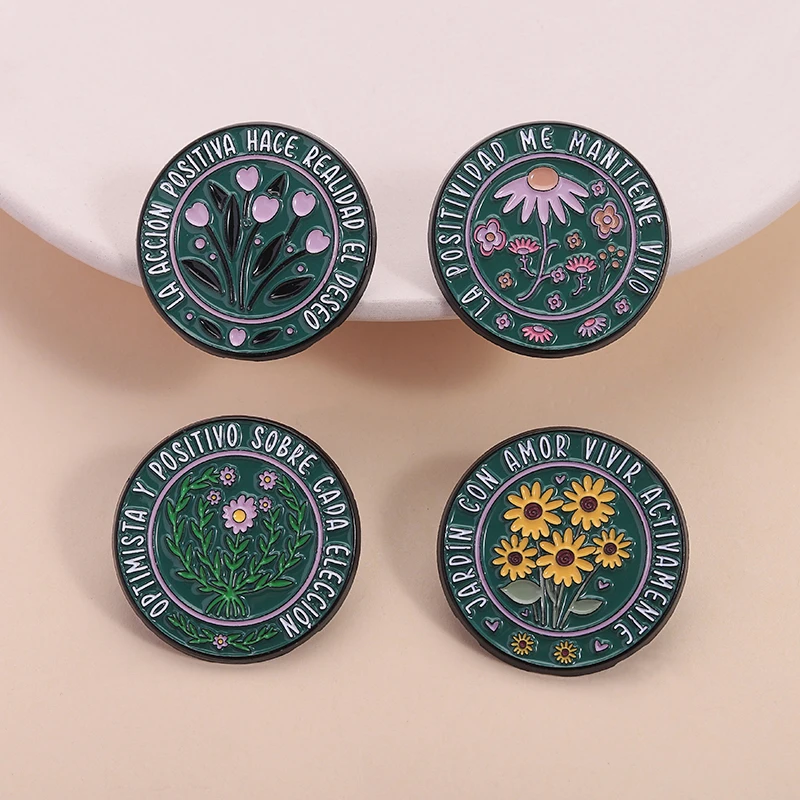 Potimista Y Positivo Sobre Cada Eleccion Enamel Pins Spain Inspirational Quote Brooches Lapel Badge Jewelry Gifts for Friends