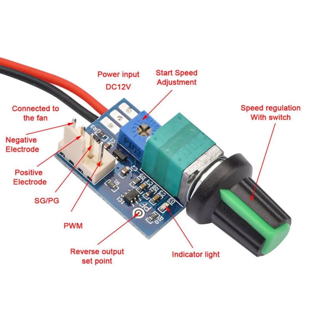 DC12V Manual Four Wire PWM Fan Governor with Knob Switch Fan Speed Regulation and Noise Reduction Can Be Shut Down