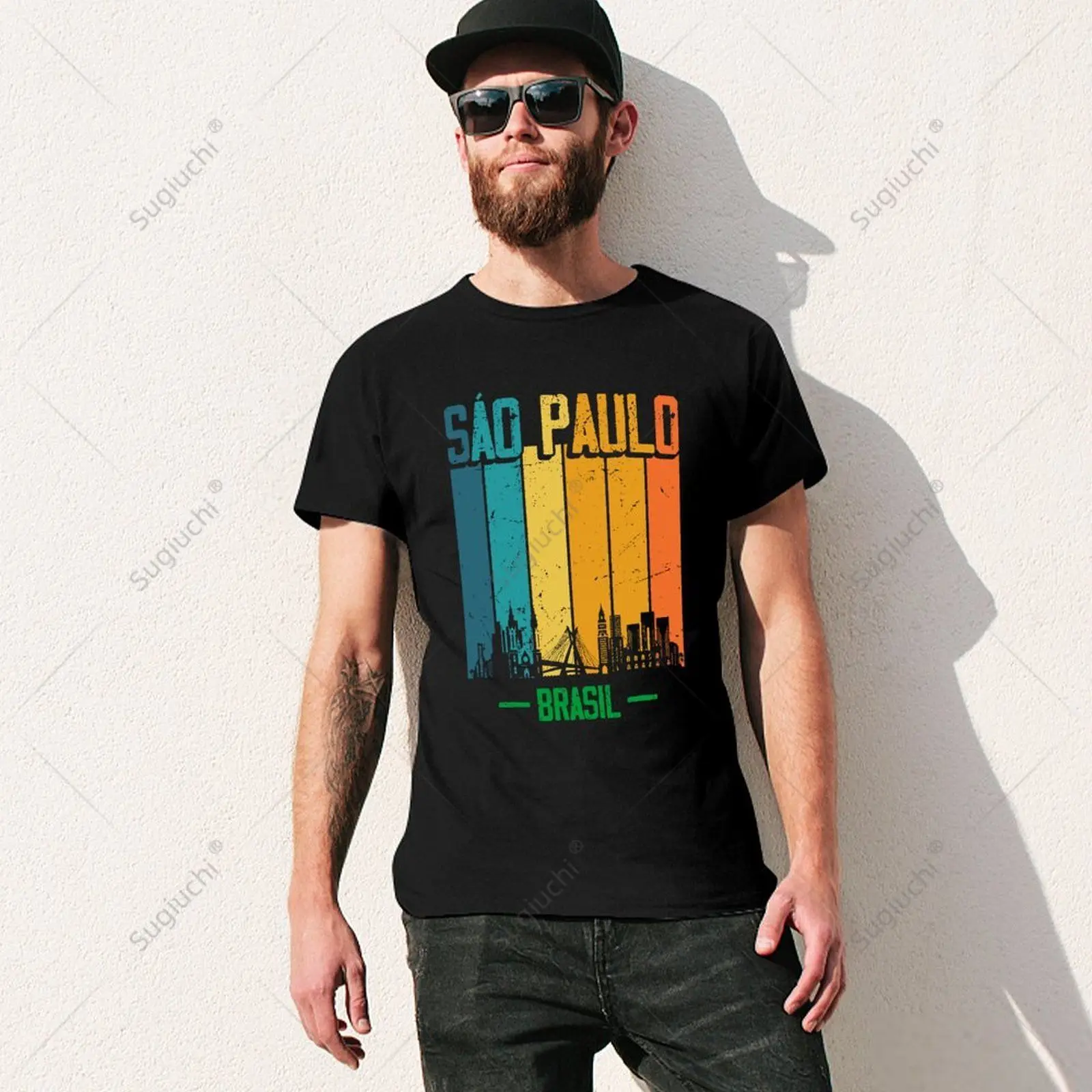 Unisex Men Sao Paulo Brasil Retro Vintage Sunset Skyline Sao Paulo Tshirt Tees T Shirts Women Boys 100% Cotton T-Shirt - view 2
