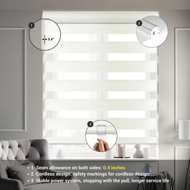 New Style Luxury Dual Layer Polyester Sun Shade Dust Resistant Spring Control Zebra Blinds For Office
