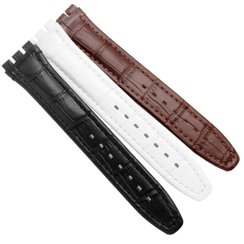 17mm 19mm Genuine Leather Watch Band for SWATCH Wrist Band Women Men Cowhide Watch Strap Black White Brown Waterproof Watch Band