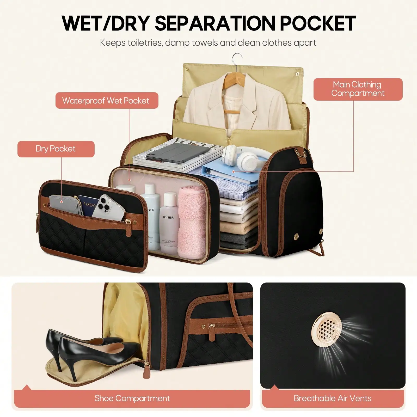 Travel Garment Bag For Women 2 In 1 Convertible Travel Bag Foldable Large Capacity Travel Duffle Travel Waterproof Suit Suitcase Suit Business Women
