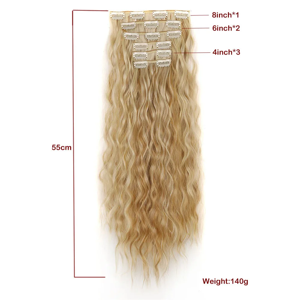 Synthetic Hair 6PCS Clip in Synthetic Hair Extensions Brown Blonde Color Mermaid Waves Hair Pieces for Women