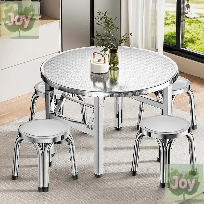 

304 extra thick stainless steel folding round table outdoor rental room canteen convenient table learning integrated writing tab