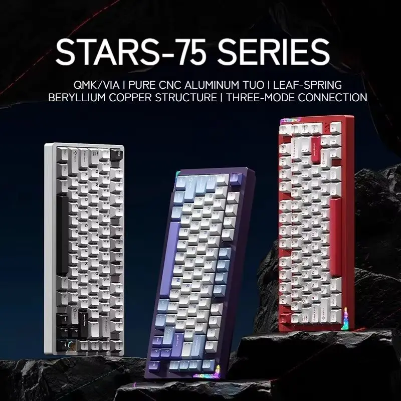 

Weikav Stars-75 Series Mechanical Keyboard Aluminum Alloy Three Mode Leaf Spring Structure Esports Keyboard Beryllium Copper