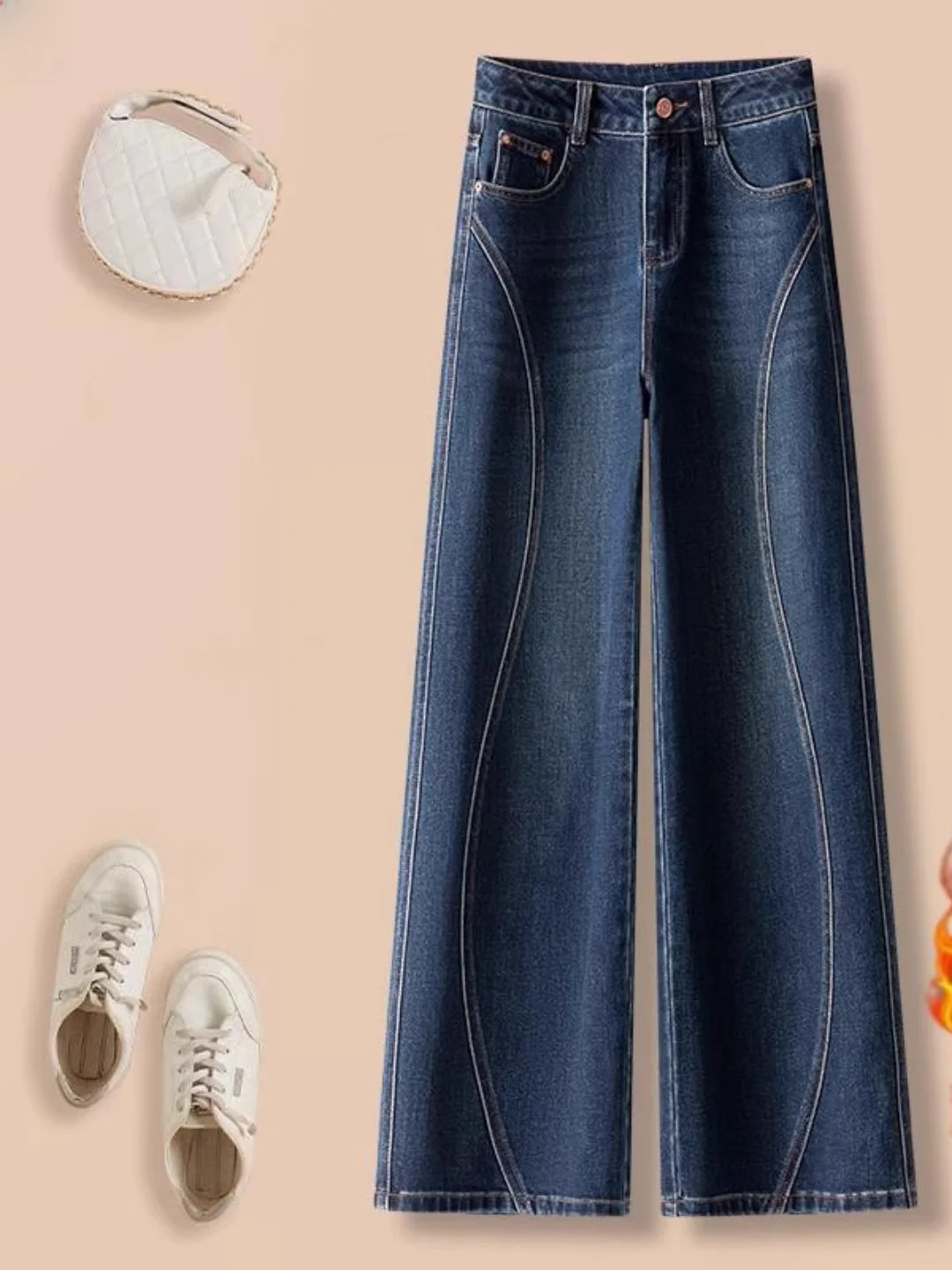 

Джинсы женские прямые с высокой талией и широкими штанинами, осенние, новые, свободные, стройнящие, джинсовые брюки с дизайнерскими вставками, повседневные, модные