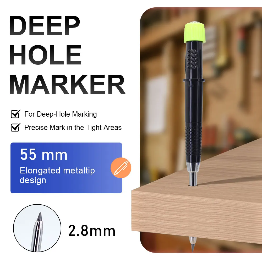 Kreativer 54mm Langkopf-Zimmermannsbleistift mit 1 Box Minen, 2,8mm Tiefloch-Holzbearbeitungs-Markierungsstift Zeichenwerkzeug – Detail 8