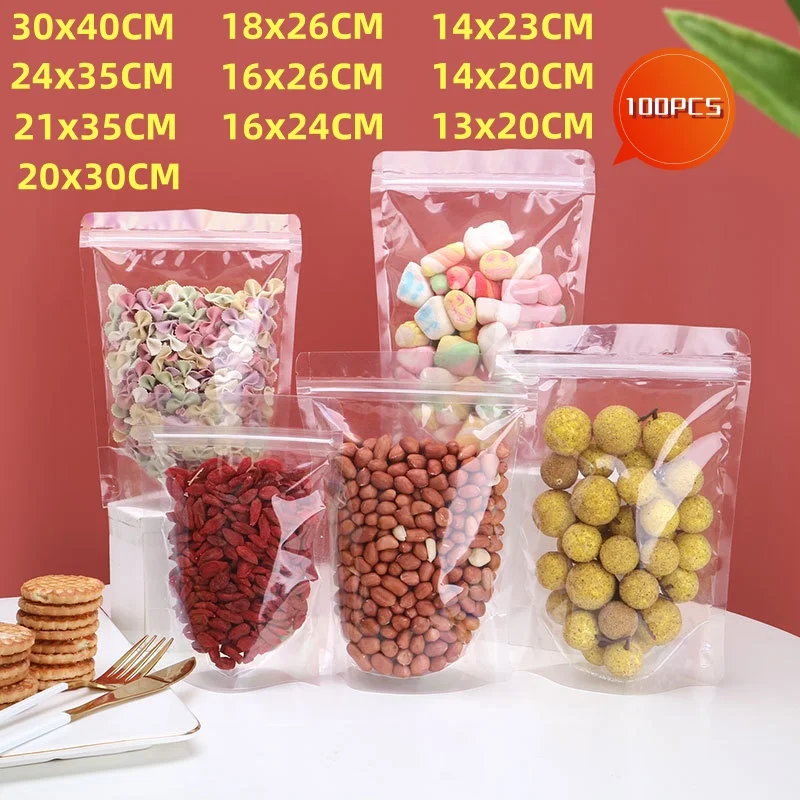 

PET Transparent Self-sealing Plastic Bags Food Grade Polyester Film Bags Ziplock Sealable Nut Coffee Spice Storage Bags 100PCS