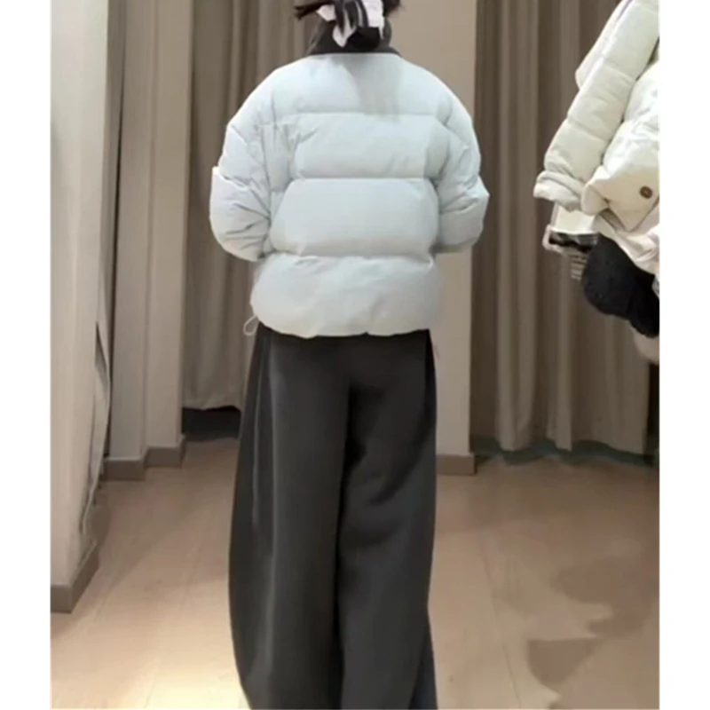 Contrasting Color Design Sense Knitted Splicing Stand-up Collar Cotton Jacket Women's Winter Thickened Warm Small