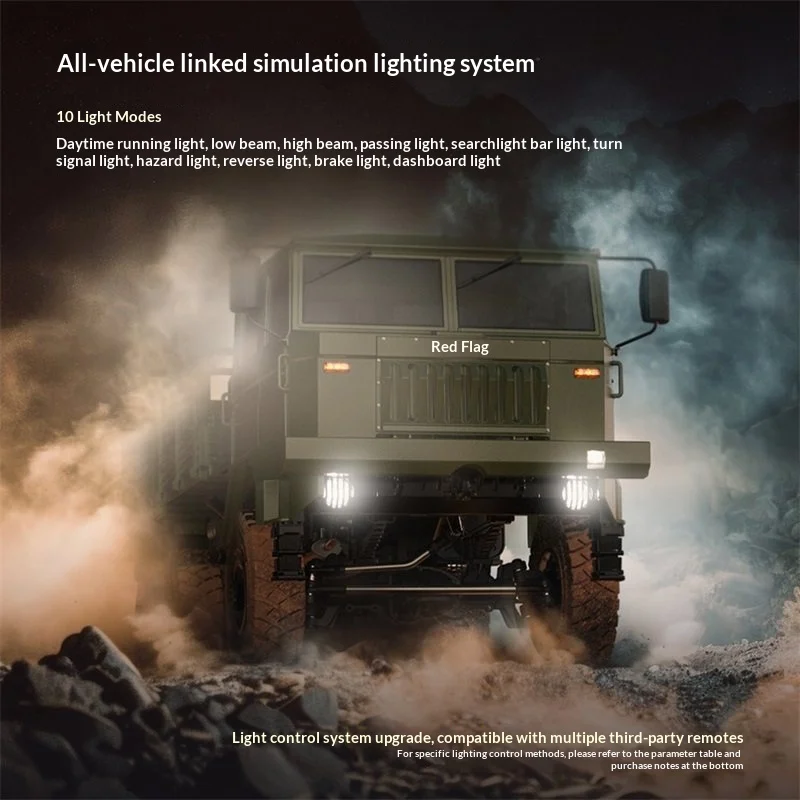 Hongyan CQ261 1/10 Maßstab 6x6 RC Militär-LKW Vollproportionales Simulationsmodell mit Komplettem Beleuchtungssystem