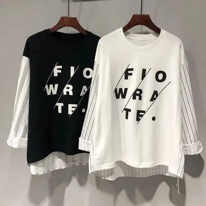 O-neck Long sleeve Women\'s Clothing Pullovers Sweatshirts printing Striped Letter Casual Fashion Loose streetwear Autumn thin