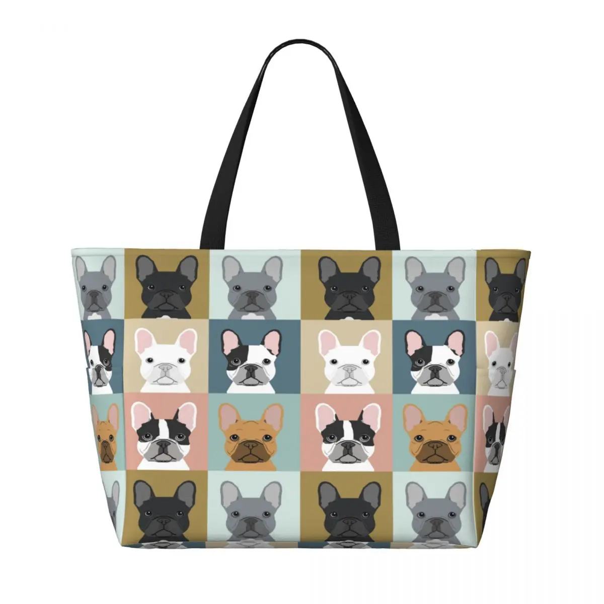 Custom French Bulldog Portraits Pattern Beach Tote Bag Women Extra Large Gym Carry On Frenchie Dog Lover Travel Shopping Bags