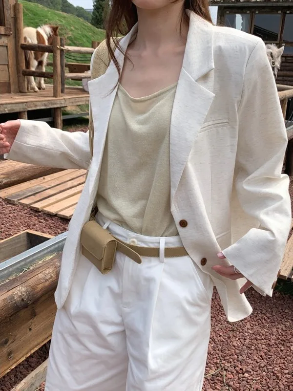 

Retro Korean Loose Long Sleeve Single Button Lapel Women's Suit Jacket Spring Fashion Casual Elegant Style Upperwear