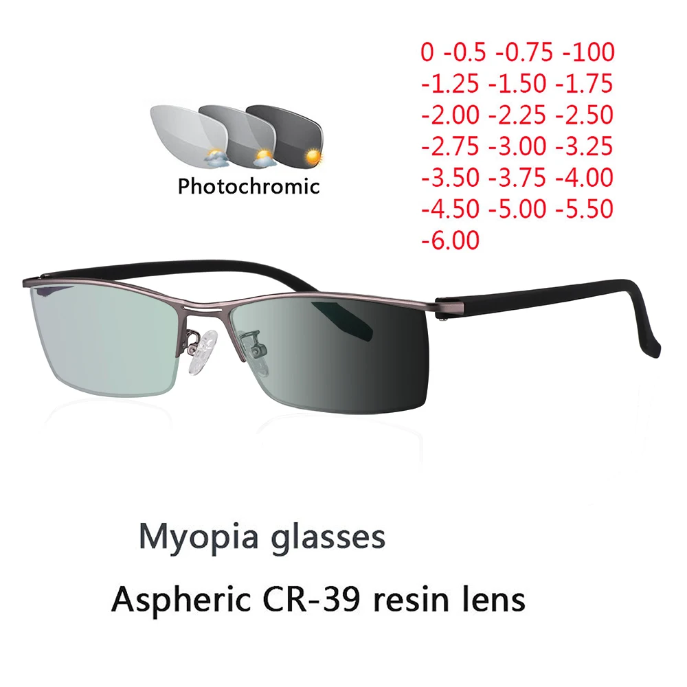 Nowy słoneczny fotochromowy okulary dla krótkowzrocznych optyczny student skończył krótkowzroczność okulary okulary na receptę oprawka do połowy obręczy-1.0 -4.0